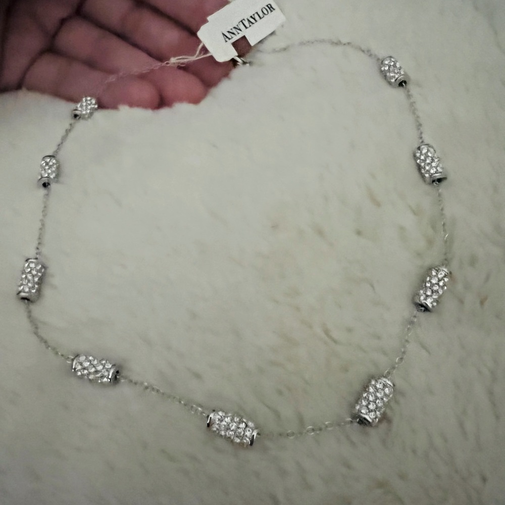 Anne Taylor Silver Necklace with pave diamond accents! Beautiful and Dainty!